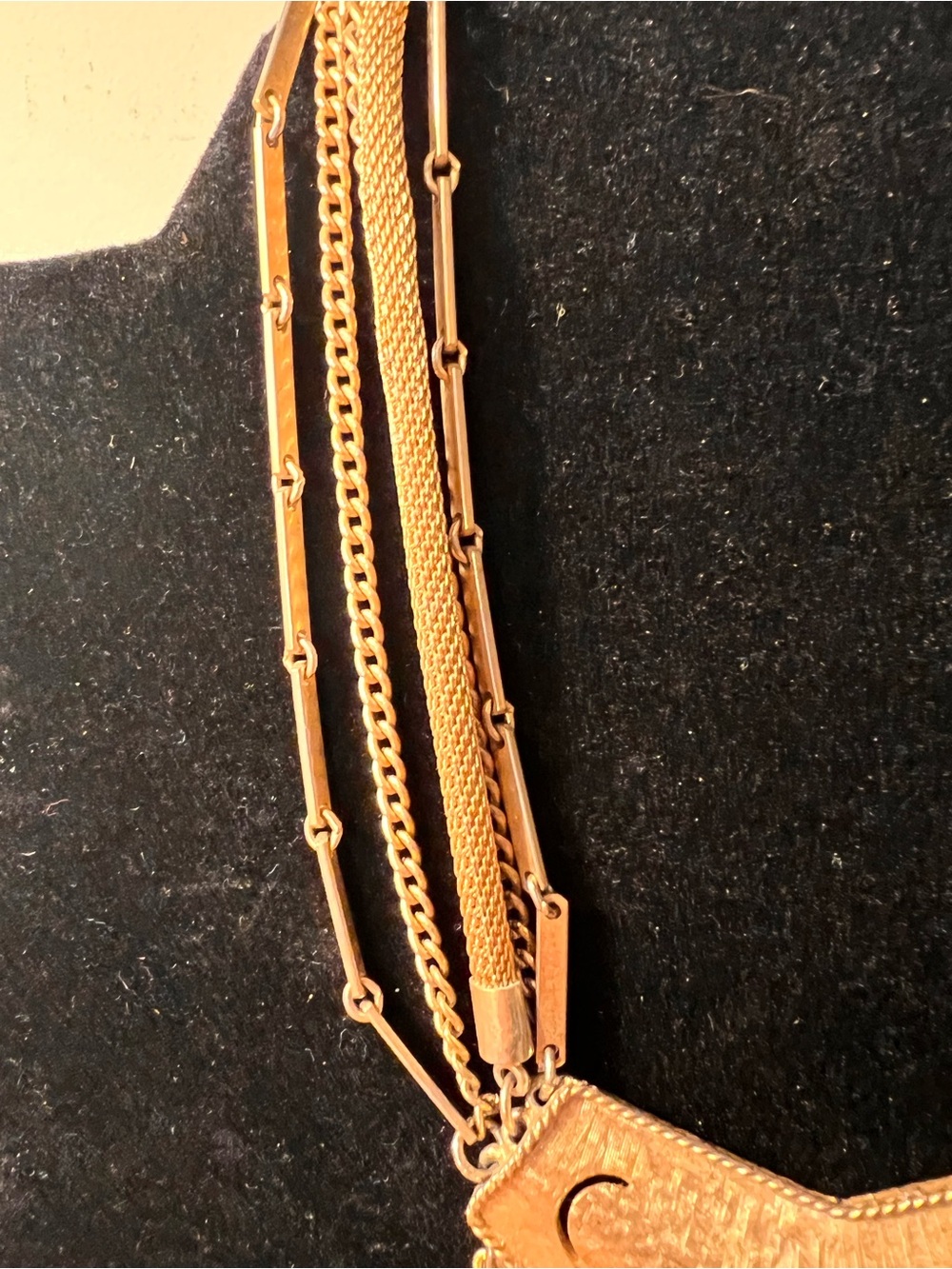 MCM 1950s vintage designer TAN , Gold-Tone Multi-Chain Fringe Statement Necklace - Picture 6 of 7